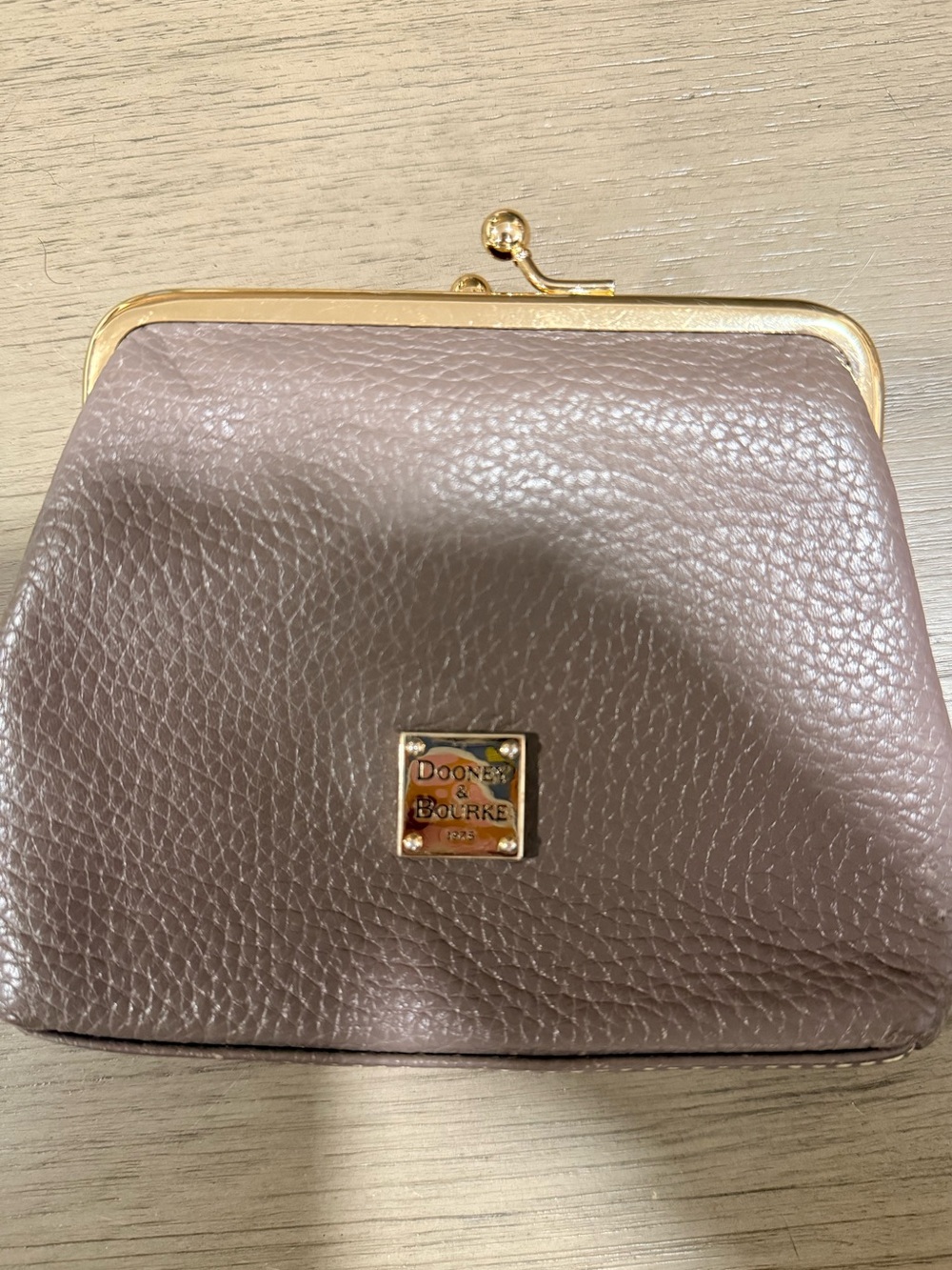 Dooney & Bourke Pebble Grain Leather Large Frame Purse in Mauve Taupe